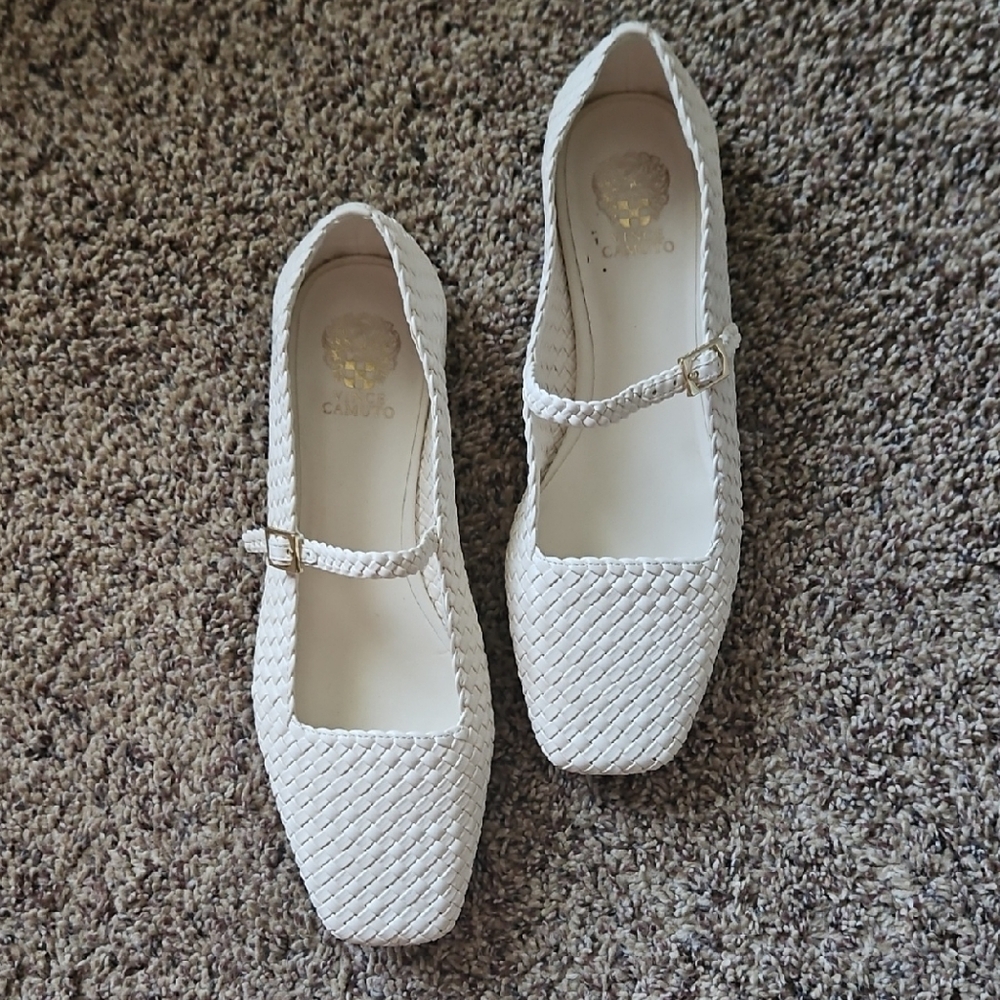 White Woven Mary Jane Flats